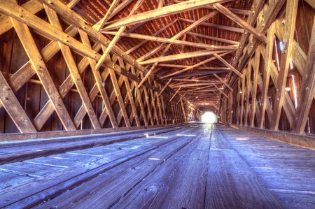 An historic covered bridge at Watson Mill Bridge State Park near Comer in Northeast Georgia, USA.の写真素材