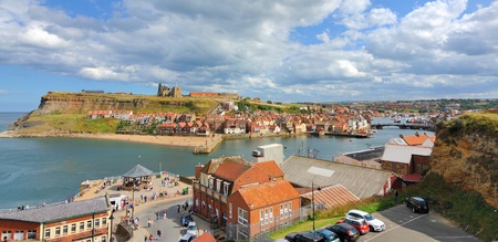 Whitby Abby on West Cliff in Whitby, England.の写真素材