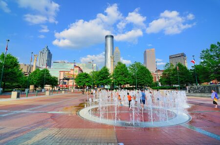 Atlanta, Georgia - May 11, 2011: Centennial-sports competition Park in Downtown Atlanta, Georgia was originally built for the 1996 sports competition Games and still attracts locals to the "Fountain of Rings".のeditorial素材