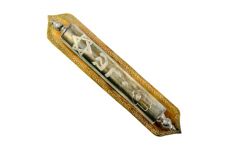 A Jewish Mezuzah contains specific Torah verses and is placed on the doorframe of homes.の写真素材