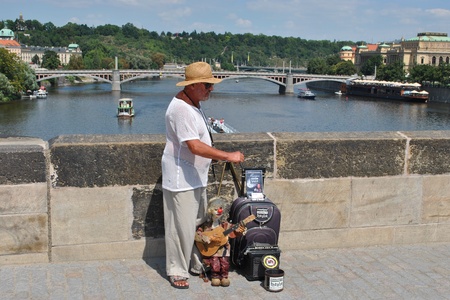 Prague, Czech Republic - August 1, 2010: A puppeteer on Charles Bridge in Prague, Czech Republic.のeditorial素材