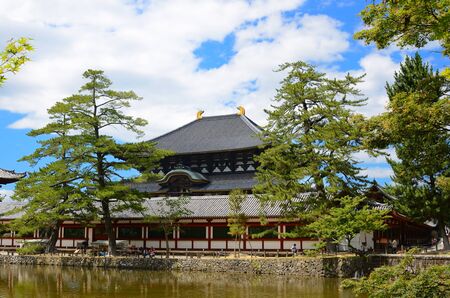 Exterior of Todaiji, the world's largest wooden building and a UNESCO World Heritage Site in Nara, Japan.のeditorial素材