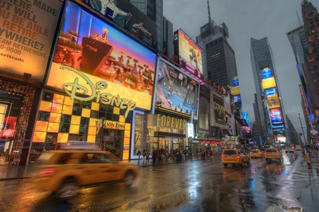 NEW YORK CITY - AUGUST 28: A rainy Times Square during the rains from Hurricane Irene August 28,...