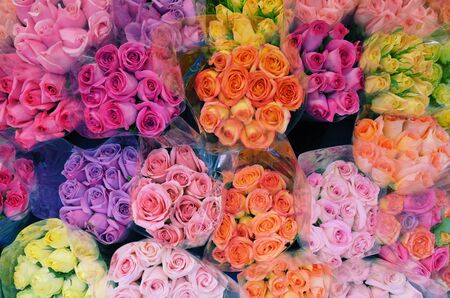 Multcolored rose bouquets for saleの写真素材