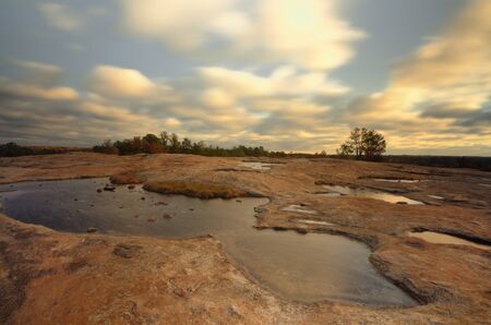 Granite landscape with water pools at Arabia Mountain near Atlanta, Georgia, USA.の写真素材