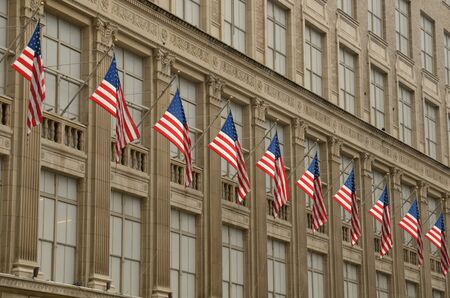 Row of American Flags on a buildingのeditorial素材