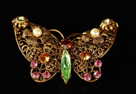 a golden butterfly jem encrusted broochの写真素材