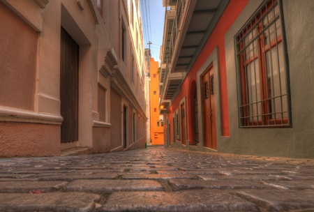Alley in the old city of San Juan, Puerto Rico.の写真素材
