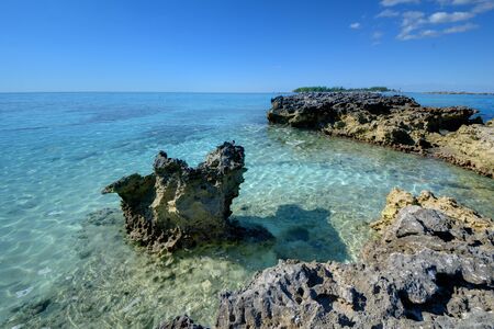 craggy rocks on the caribbeanの写真素材