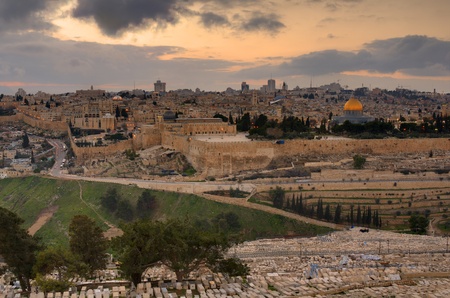 Skyline of Jerusalem, Israel at the Old City viewed from Mount of Olives の写真素材