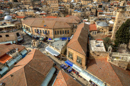 Aerial view of the Christian Quarter in Old City of Jerusalem, Israel.のeditorial素材