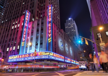 New York City, USA - May 12, 2012: Radio City Music Hall at Rockefeller Center as seen from Avenue of the Americas. Completed in 1932, the famous music hall was declared a city landmark in 1978.のeditorial素材