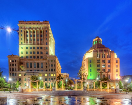 Pack Square Park with government buildings behind in downtown Asheville, North Carolina, USAのeditorial素材