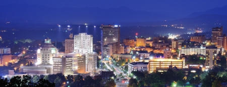 Asheville, North Carolina skyline nestled in the Blue Ridge Mountains の写真素材