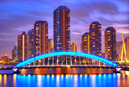 Tokyo, Japan residential high rises at Tsukushima Island.のeditorial素材