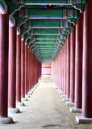 Ancient hallway at Geyongbokgung Palace in Seoul, South Koreaのeditorial素材