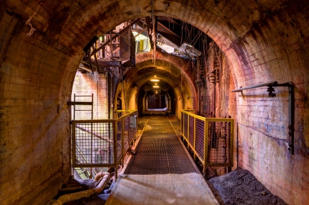 Factory tunnel with dramatic grittiness.の写真素材