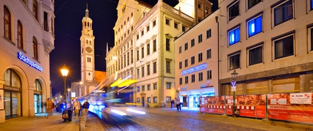 AUGSBURG, GERMANY - SEPTEMBER 28: Traffic in Rathaus Platz September 28, 2013 in Augsburg, Germany. The Bavarian town was once a Free Imperial City for over 500 years.のeditorial素材