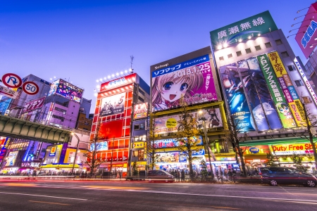 TOKYO - JANUARY 2: Akihabara district January 2, 2013 in Tokyo, JP. The district is a major shopping area for electronic, computer, anime, games and otaku goods.のeditorial素材
