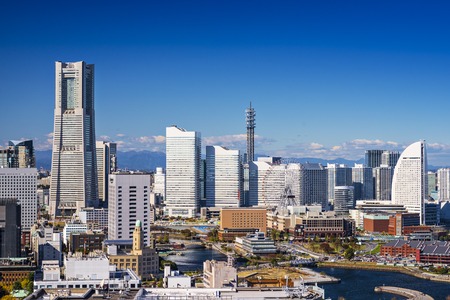 Yokohama, Japan at the landmark Minato-mirai district.のeditorial素材