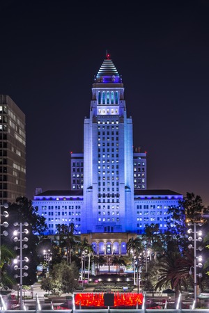 Los Angeles, California, USA downtown cityscape at City Hall Building. The building was completed in 1928.のeditorial素材