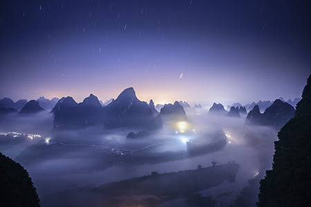 Karst mountain landscape on the Li River in Xingping, Guangxi Province, China.の写真素材