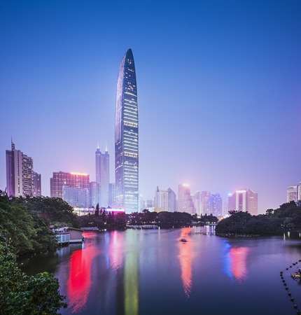 Shenzhen, China city skyline at twilight.の写真素材