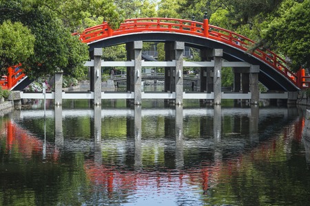 Osaka, Japan at the Taiko Drum Bridge of Sumiyoshi Taisha Grand Shrine.の写真素材