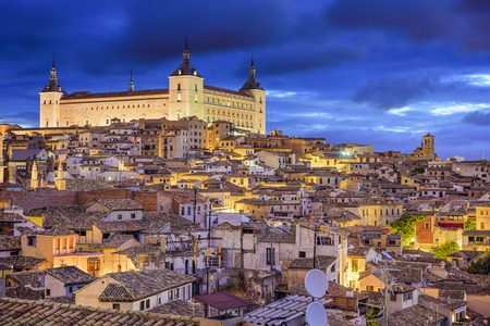 Toledo, Spain town skyline at the Alcazar at dawn.の写真素材