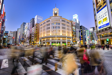 TOKYO, JAPAN - DECEMBER 25, 2012: The Ginza District at Wako Department store. The district offers high end retail shopping.のeditorial素材