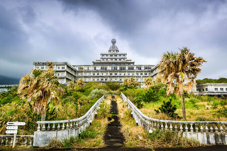 Abandoned hotel building ruins on Hachijojima Island, Japan.のeditorial素材