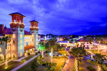 St. Augustine, Florida, USA townscape over Alcazar Courtyard.のeditorial素材