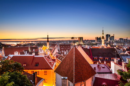 Tallinn, Estonia dawn skyline in the old city.の写真素材