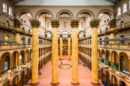 WASHINGTON, DC - APRIL 8, 2015: The Great Hall of the National Building Museum. Completed in 1887, the building onced housed the former Pension Bureau and is now a museum of architecture and design.のeditorial素材