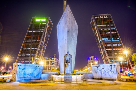 MADRID SPAIN  OCTOBER 16 2014: Puerta De Europa towers as viewed from Plaza de Castilla.のeditorial素材