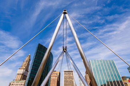 Hartford, Connecticut, USA cityscape at Founders Bridge.のeditorial素材