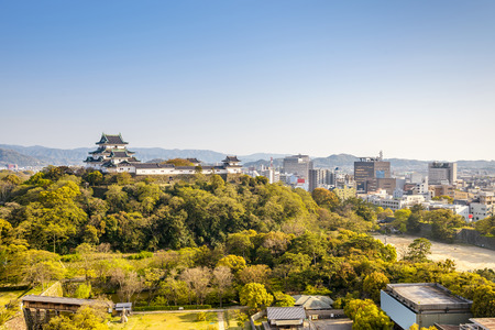 Wakayama, Japan Castle and downtown cityscape.のeditorial素材