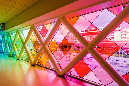 MIAMI, FLORIDA - JULY 9, 2016: Colorful glass at Miami International Airport.のeditorial素材