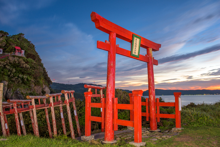 Motonosumi Inari Shrine in Yamaguchi Prefecture, Japan. (Sign reads "Motonosumi Inari Shrine")のeditorial素材