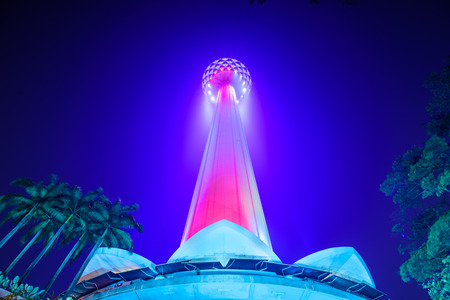 KUALA LUMPUR, MALAYSIA - SEPTEMBER 15, 2015: KL Menara Tower at night. It is the seventh tallest telecommunication tower in the world.のeditorial素材