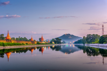 Mandalay, Myanmar at Mandalay Hill and the palace moat.の写真素材