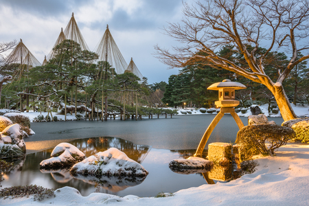 Kanazawa, Ishikawa, Japan winter gardens.のeditorial素材