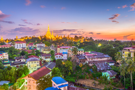 Yangon, Myanmar skyline with Shwedagon Pagoda.の写真素材