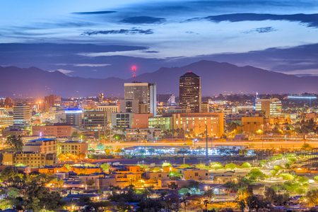 Tucson, Arizona, USA downtown skyline from Sentinel Peak at dawn.の写真素材