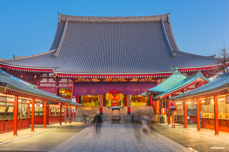 Tokyo, Japan ancient buddhist temple at dawn.のeditorial素材