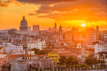 Havana, Cuba downtown skyline with the capitolio at sunset.の写真素材