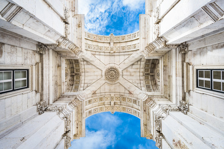 Lisbon; Portugal looking up from under the Commerce Plaza Arch.