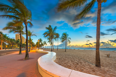 Fort Lauderdale, Florida, USA beach and life guard tower at sunrise.の写真素材
