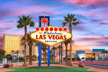 Las Vegas, Nevada, USA at the Welcome to Las Vegas Sign at dusk.の写真素材