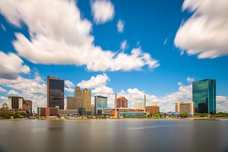 Toledo, Ohio, USA downtown skyline on the Maumee River.の写真素材